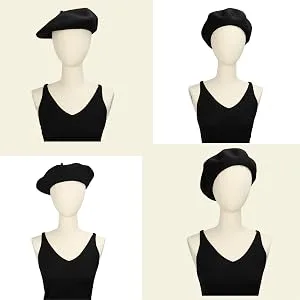 Gllutt Women Wool Beret Hat French Style Solid Color Pink - beret wearing method