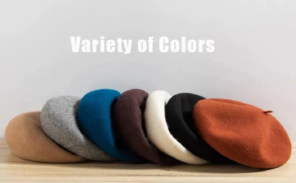 Gllutt Women Wool Beret Hat French Style Solid Color Pink - many colors