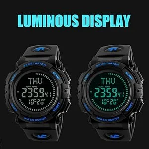 Mens Military Sports Digital Watch with Survival Compass 50M Waterproof Countdown 3 Alarm Stopwatch Black - 1290