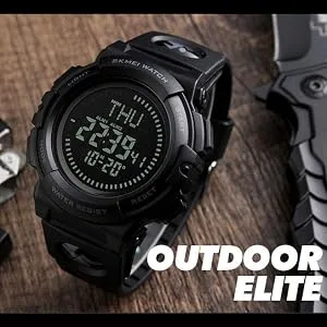 Mens Military Sports Digital Watch with Survival Compass 50M Waterproof Countdown 3 Alarm Stopwatch Black - 1290