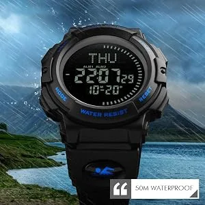 Mens Military Sports Digital Watch with Survival Compass 50M Waterproof Countdown 3 Alarm Stopwatch Black - 1290