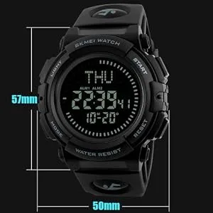 Mens Military Sports Digital Watch with Survival Compass 50M Waterproof Countdown 3 Alarm Stopwatch Black - 1290