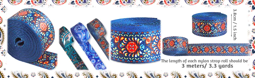 Grosun 6 Rolls 1.5 inch Nylon Webbing Belt Webbing Straps Purse Straps Backpack Straps Nylon Belt in Thermal Transfer Patterns Persian Style - Persian Nylon Webbing Belt Webbing Straps Purse Straps Backpack Straps Nylon Belt