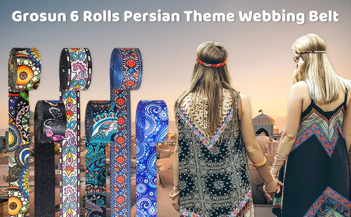 Grosun 6 Rolls 1.5 inch Nylon Webbing Belt Webbing Straps Purse Straps Backpack Straps Nylon Belt in Thermal Transfer Patterns Persian Style - Persian Nylon Webbing Belt Webbing Straps Purse Straps Backpack Straps Nylon Belt