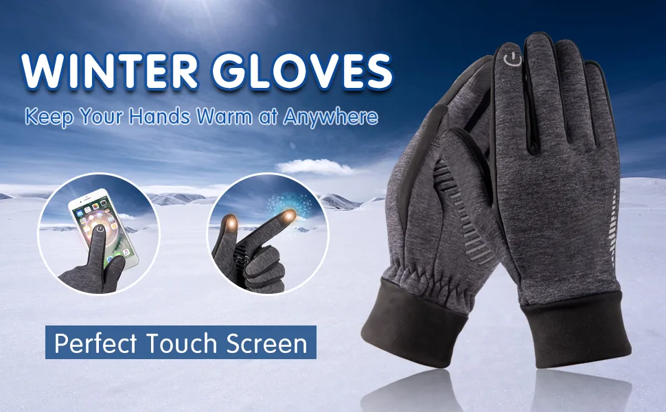 HiCool Winter Gloves,Touch Screen Running Thermal Driving Warm Outdoor Sports Head Gloves for Men Women Grey Medium - product information 2