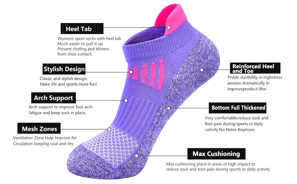 J.WMEET Womens Ankle Athletic Socks Low Cut Cushioned Breathable Running Performance Sport Tab Cotton Socks 6 Pack Multicoloured - womens ankle socks