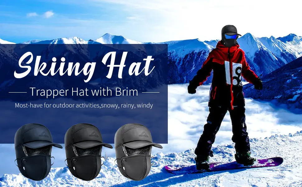 Winter Trapper Hats for Men Warm Trooper Hunting Hat with Ear Flaps Windproof Mask Ushanka Hat for Women Black - Winter Trapper Hat