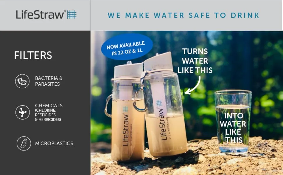 LifeStraw Go Bottle 2-Stage with Integrated 1,000 Liter LifeStraw Filter and Activated Carbon, Green, 22oz Green 22oz - lifestraw go