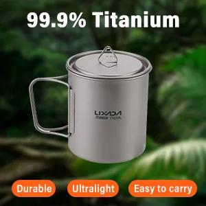 Lixada Titanium Pot, Camping Pot Titanium Cup Tianium Backpacking Pot with Partable Foldable Handles for Outdoor Camping Hiking Backpacking 750 ML - product information 3