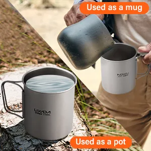 Lixada Titanium Pot, Camping Pot Titanium Cup Tianium Backpacking Pot with Partable Foldable Handles for Outdoor Camping Hiking Backpacking 750 ML - product information 4