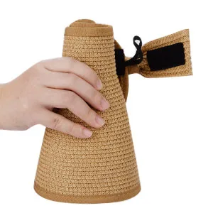MAYLISACC Foldable Straw Sun Visors for Women, Sun Protecetion Wide Brim Sun Hats Adjustable Topless Beach Hat Khaki - foldable sun hats for women