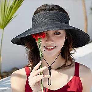 MAYLISACC Foldable Straw Sun Visors for Women, Sun Protecetion Wide Brim Sun Hats Adjustable Topless Beach Hat Khaki - sun visor hats for women