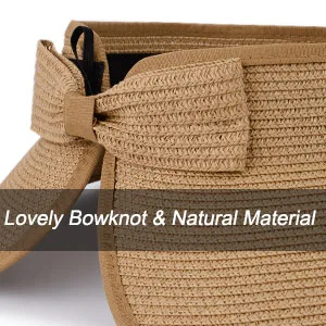 MAYLISACC Foldable Straw Sun Visors for Women, Sun Protecetion Wide Brim Sun Hats Adjustable Topless Beach Hat Khaki - sun visors for women