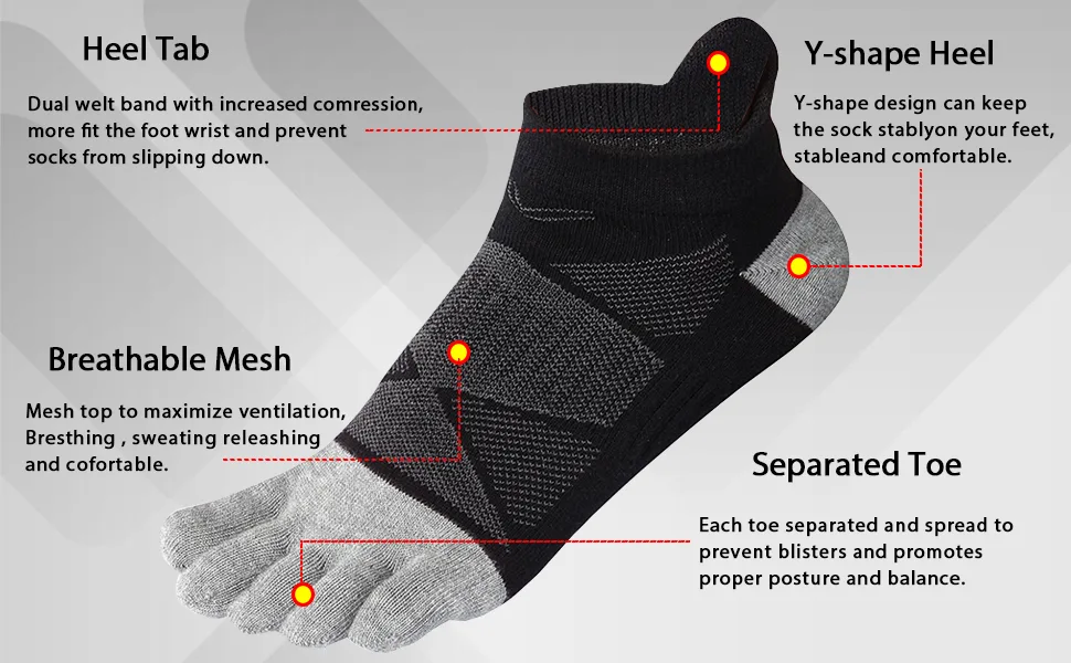 Meaiguo Womens Toe Socks Cotton Five Finger Socks No Show Toe Socks for Running Black/3pairs - separated
