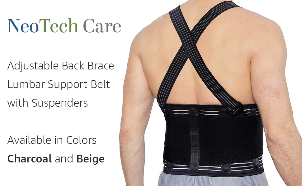 NeoTech Care Adjustable Back Brace Lumbar Support Belt with Suspenders, Black, Size L Large (Pack of 1) Black - neotech care backbrace