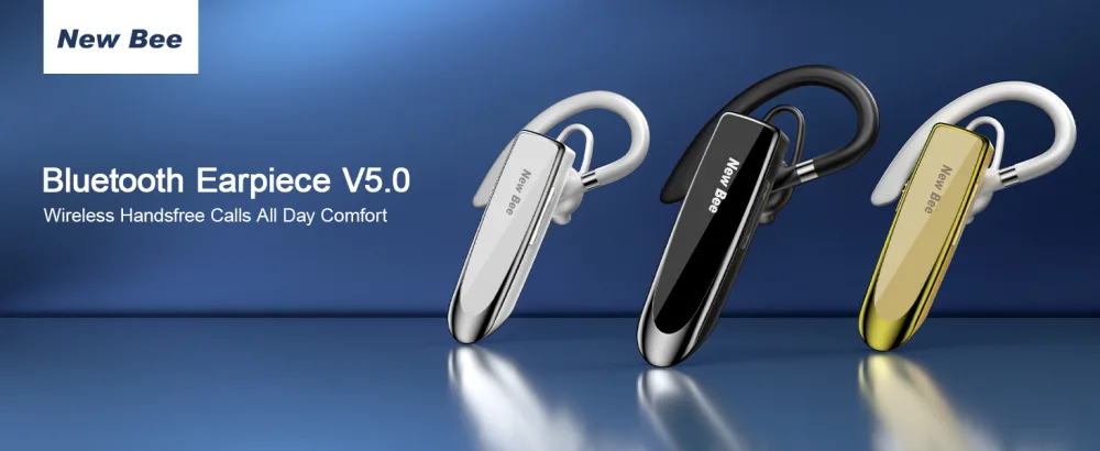 New bee 2 Pack Bluetooth Earpiece V5.0 Wireless Handsfree Headset 24 Hrs Driving Headset 60 Days Standby Time with Noise Cancelling Mic Headsetcase for iPhone Android Laptop Truck Driver(White) - Bluetooth earpiece