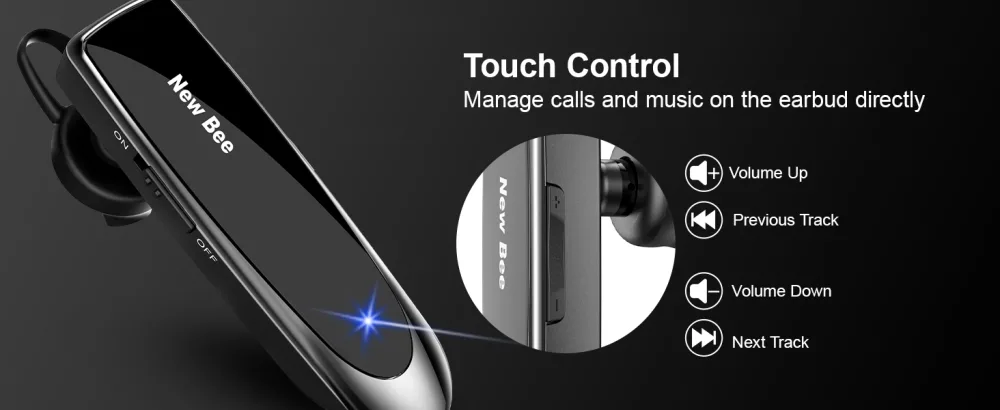 New bee 2 Pack Bluetooth Earpiece V5.0 Wireless Handsfree Headset 24 Hrs Driving Headset 60 Days Standby Time with Noise Cancelling Mic Headsetcase for iPhone Android Laptop Truck Driver(White) - Bluetooth earpiece for iphone