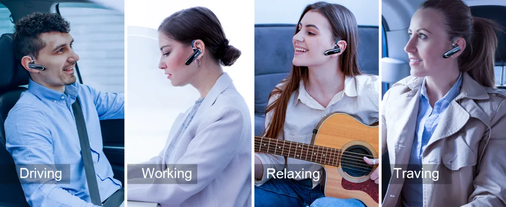 New bee 2 Pack Bluetooth Earpiece V5.0 Wireless Handsfree Headset 24 Hrs Driving Headset 60 Days Standby Time with Noise Cancelling Mic Headsetcase for iPhone Android Laptop Truck Driver(White) - Bluetooth earpiece for work