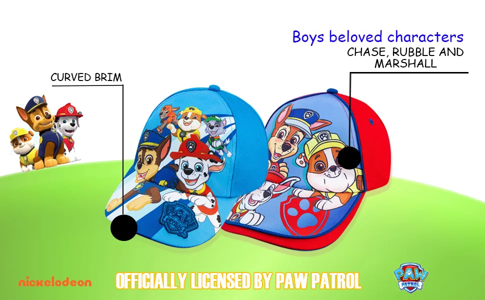 Nickelodeon Chase Marshal and Rubble Boys Baseball Cap - Red and Blue - Ages 2-4T - Adjustable - paw patrol