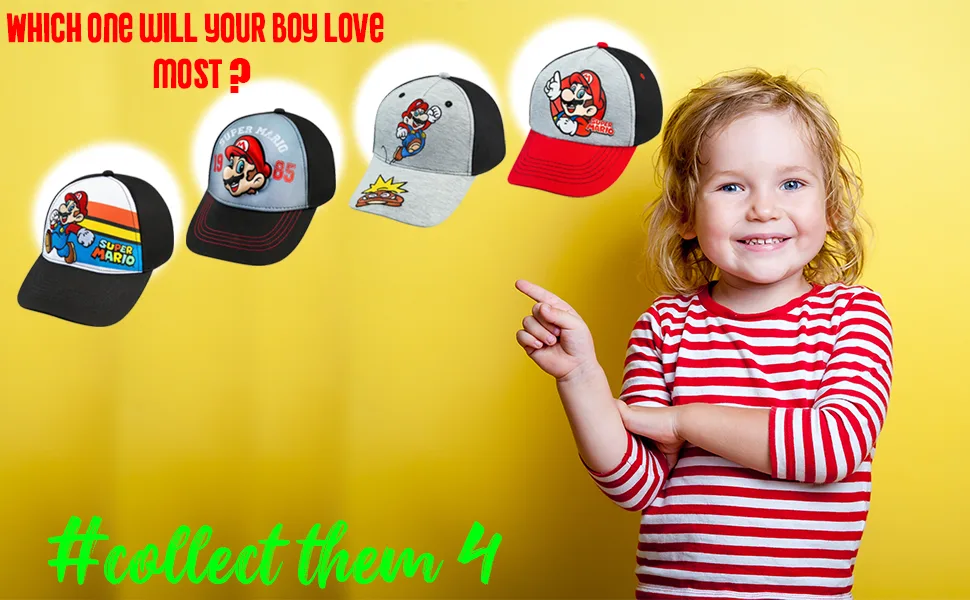 Nintendo Super Mario Boys Baseball Cap - Ages 4-12 Years - Many Styles and Colors - Adjustable - 100% Cotton Rainbow Mario - MARIO