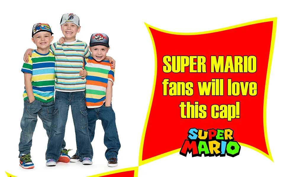 Nintendo Super Mario Boys Baseball Cap - Ages 4-12 Years - Many Styles and Colors - Adjustable - 100% Cotton Rainbow Mario - super mario