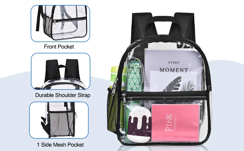 Oraben Clear Backpack Stadium Approved 12126, Small Clear Backpack Transparent Backpack for Sports Event Concert Black - clear backpack