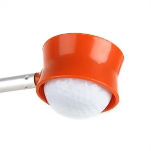 Orlimar Fluorescent Head Golf Ball Retriever for Water, 12/15/18 Foot Telescopic Design 15-Foot - golf ball inside the orange suction cup on the Orlimar Golf Ball Retriever