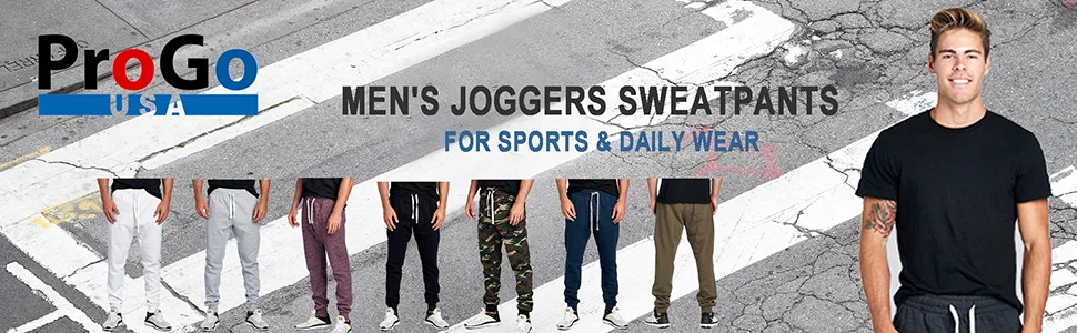 PROGO USA Men's Casual Jogger Sweatpants Basic Fleece Marled Jogger Pant Elastic Waist Medium Black - Main Banner