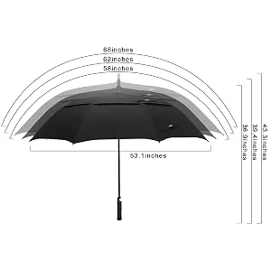 Prospo Golf Umbrella 62 inch Large Auto-Open Windproof Oversized Stick Vented Umbrellas Black Black-B 62 inch - 62 inches & 68 inches are optional