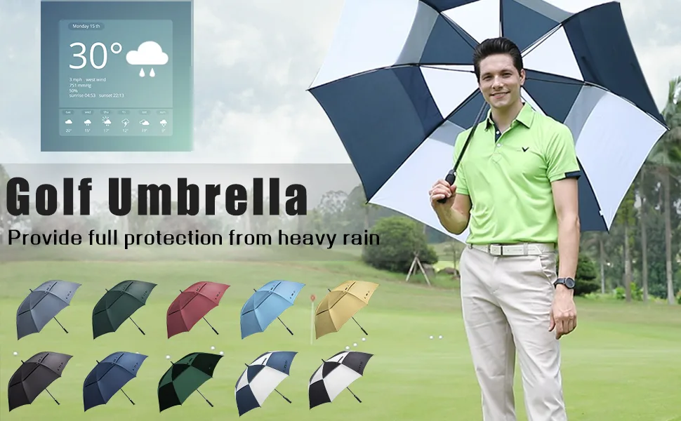 Prospo Golf Umbrella 62 inch Large Auto-Open Windproof Oversized Stick Vented Umbrellas Black Black-B 62 inch - Golf Umbrella