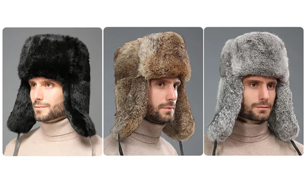 Adults Winter Cozy Plush Ushanka Russian Hat Windproof Full Hood Earflap Hat Warm Cold Proof Ski Hunting Cycling Trapper Hats Black - product information 2
