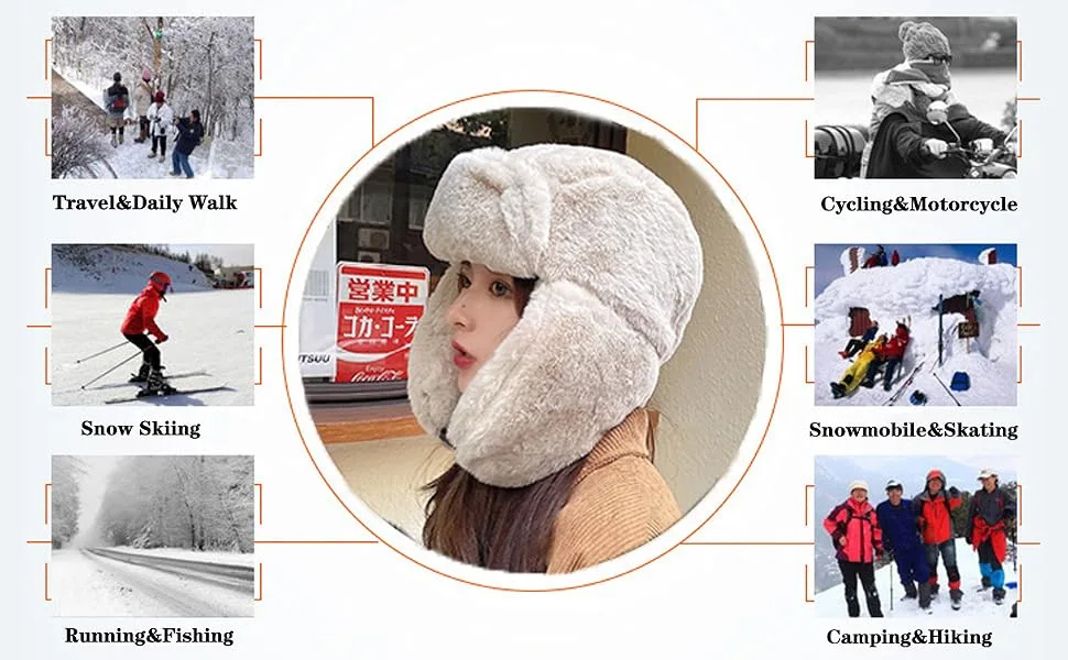 Adults Winter Cozy Plush Ushanka Russian Hat Windproof Full Hood Earflap Hat Warm Cold Proof Ski Hunting Cycling Trapper Hats Black - product information 7