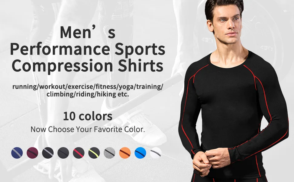 Men's Compression Shirts Long Sleeve, Base-Layer Quick Dry Workout T Shirts Sports Running Tops Black Large - product information 13