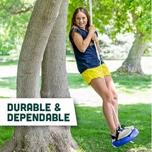 Squirrel Products Heavy Duty Blue Disc Tree Swing with Rope for Outdoor Play - Easy DIY Addition to Playset or Tree - Durable & Dependable