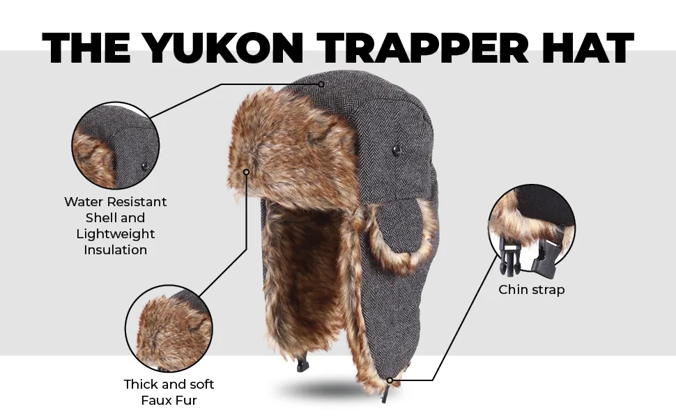 Winter Trapper Hat - Russian Ushanka Trooper Aviator Hats for Men & Women - Snow Eskimo Hat with Ear Flaps for Cold Weather Without Mask - Trapper Hat