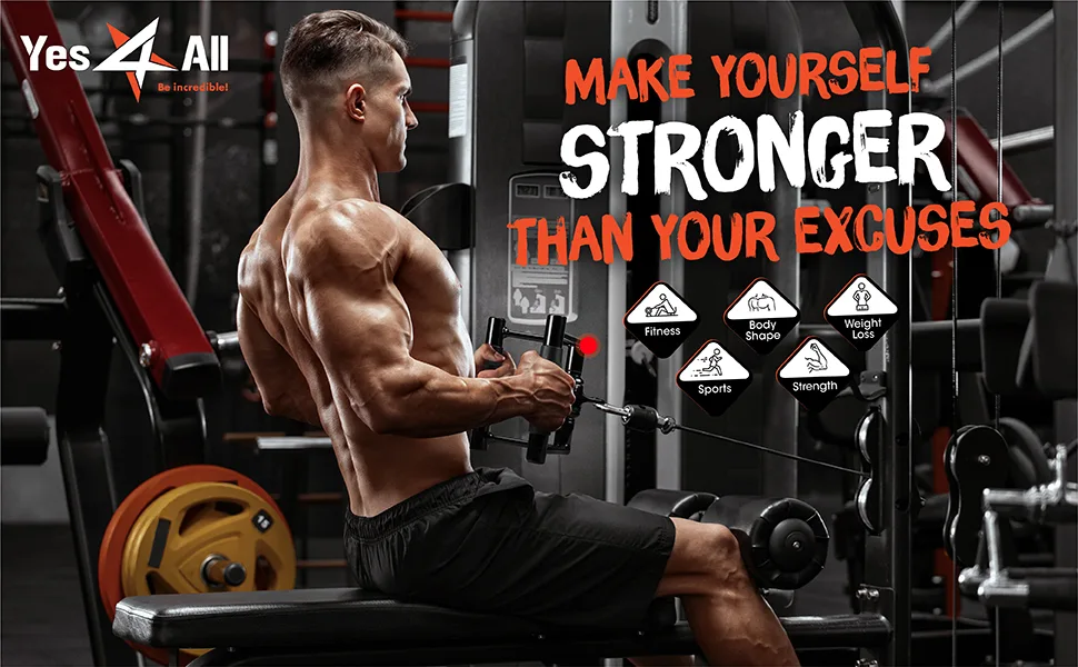Yes4All Seated Row Double D Handle Cable Attachment  Double D Grip / Double Row Handle for Cable Attachment (Chrome) A. Double Row Chrome - landmine attachment for barbell cable gym lat pulldown d handle pulley equipment