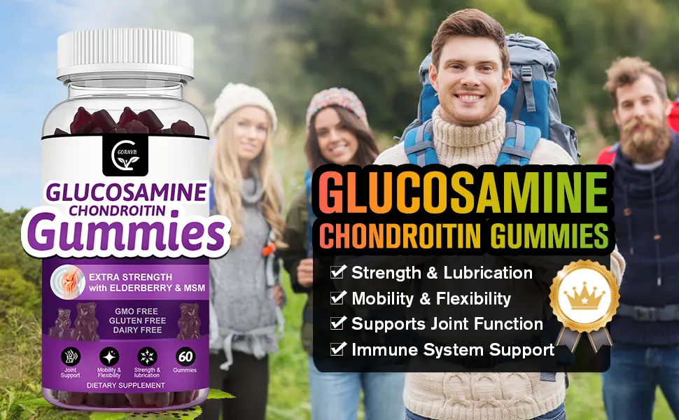 GORNVB Glucosamine Chondroitin Gummies with MSM & Elderberry Extra Strength - Joint Support, Antioxidant Immune Support Supplement for Adults, Men & Women - 60 Chondroitin Gummies (2 Pack) - glucosamine chondroitin gummies for adults