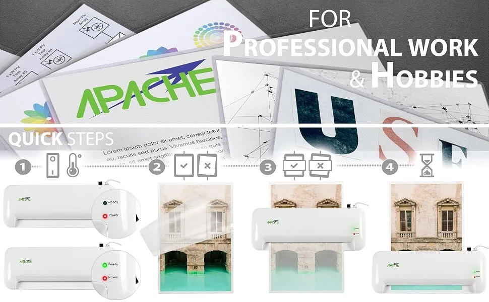 Apache Laminating Pouches 5 mil, for 8.5 x 11 inch Letter Size Paper 9 x 11.5 inch Sheets, 100 Pack 5mil, Letter, 100 Pack - laminating steps for apache thermal pouches for professional work and hobbies