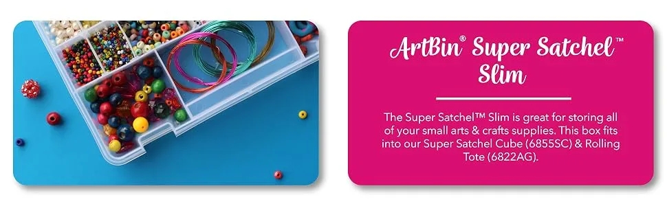 ArtBin 9100AB Super Satchel Slim 1 Open Compartment, Art & Craft Organizer, 1 Plastic Storage Case, Clear 1 Compartment - ArtBin Super Satchel Slim