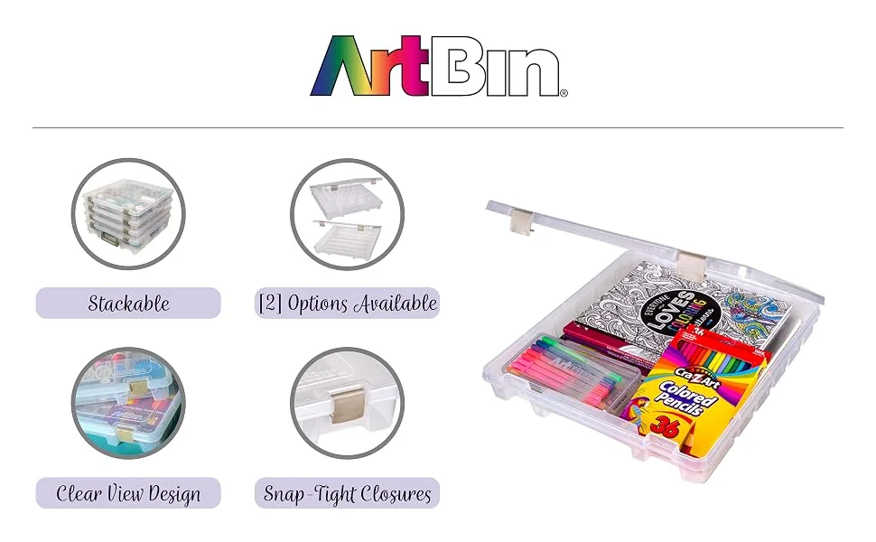 ArtBin 9100AB Super Satchel Slim 1 Open Compartment, Art & Craft Organizer, 1 Plastic Storage Case, Clear 1 Compartment - Super Satchel Slim