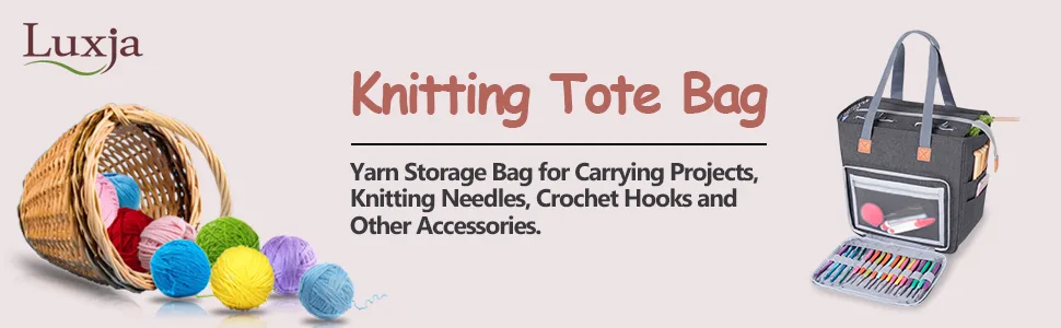 Luxja Small Knitting Tote Bag, Yarn Storage Bag for Carrying Projects, Knitting Needles, Crochet Hooks and Other Accessories, Gray Gray Small - knitting tote