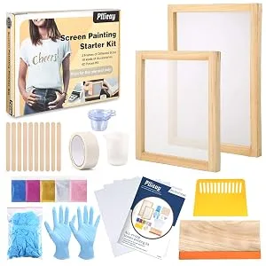 Pllieay 42 Pieces Screen Printing Kit with Instructions, Include 2 Pieces Wood Silk Screen Printing Frames, 5 Colors Fine Glitter, Screen Printing Squeegee, and Waterproof Transparency Films - screen printing kit