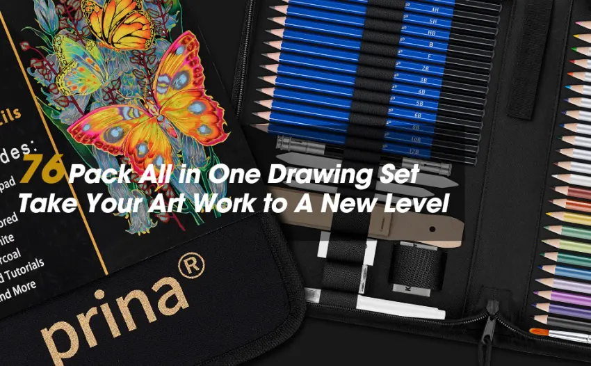 Prina 76 Pack Drawing Set Sketching Kit, Pro Art Sketch Supplies with 3-Color Sketchbook, Include Tutorial, Colored, Graphite, Charcoal, Watercolor & Metallic Pencil, for Artists Adults Teens Beginner - Drawing kit