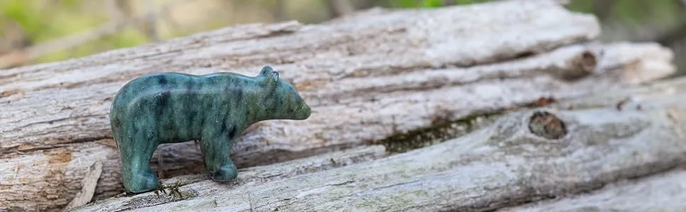 STUDIOSTONE CREATIVE Bear Soapstone Sculpture Stone Carving DIY Arts Crafts Kit Kids Adults - Soapstone bear on wooden log in nature