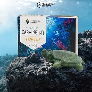 STUDIOSTONE CREATIVE Turtle Soapstone Sculpture Stone Carving DIY Arts and Crafts Kit for Kids Adults - Soapstone carving kit turtle craft underwater with sculpture