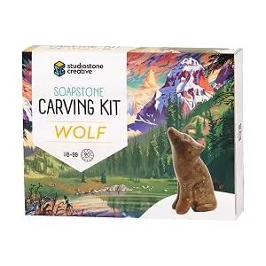 STUDIOSTONE CREATIVE Wolf Soapstone Sculpture Stone Carving DIY Arts Crafts Kit Kids Adults - Wolf soapstone carving craft kit box