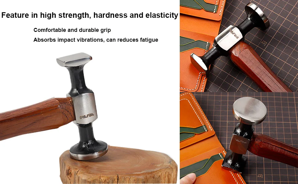 WUTA Leather Mallet Hammer Carbon Steel Double Head Hammer Cobbler Hammer for Professional Leather Craft Tool - Framing Hammer
