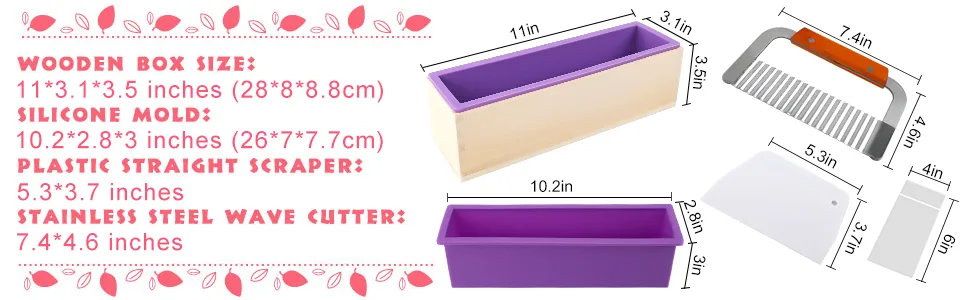 YGEOMER Soap Molds 2pcs 42oz, Silicone Soap Mold for Soap Making, Rectangular Loaf Soap Mold with Wooden Boxes, 2 Cutters and 100pcs Bags - YGEOMER