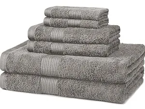 Amazon Basics 6-Piece Fade Resistant Bath, Hand and Washcloth Towel Set - Cotton, Navy Blue - 100% Cotton