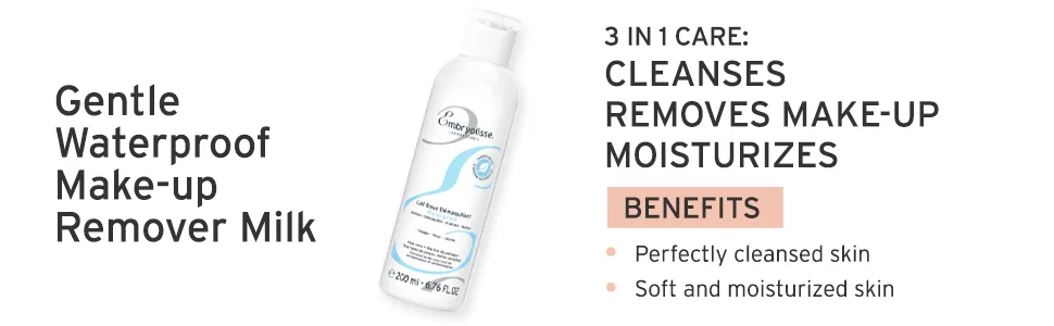 Embryolisse Gentle Waterproof Make-up Remover Milk | Cleanses, Remover Make Up & Moisturizes Skin | Suitable For All Skin Types 6.76 Fl. Oz. - 3 in 1 Care